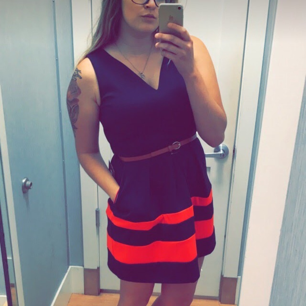 Blue and pink striped dress